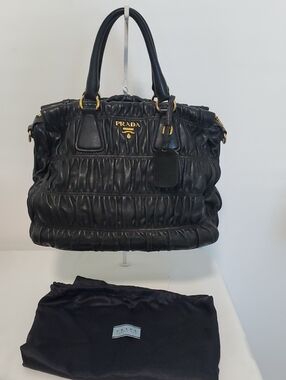 Prada Black Gaufre Quilted Leather Top-Handle Tote